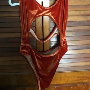 Burnt orange velvet one-piece swimsuit